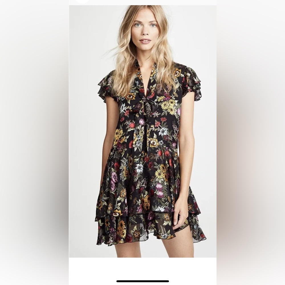 Alice and Olivia Silk Floral Black Dress size 4